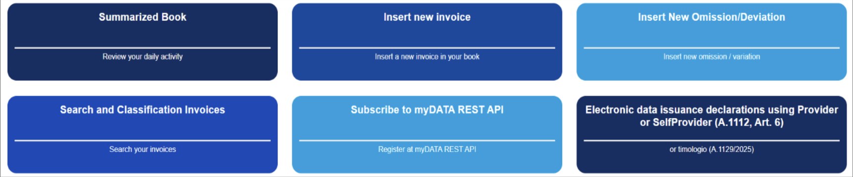 myDATA dashboard sections